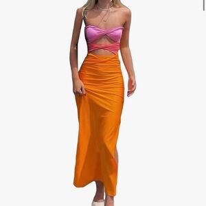 Pink and Orange Cutout Maxi Dress